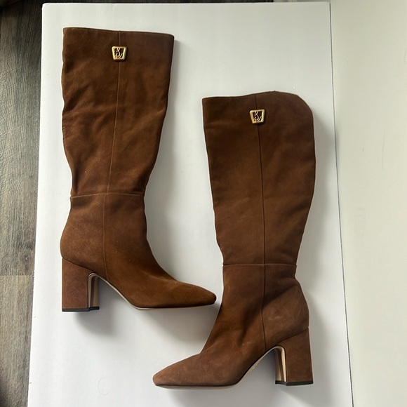 SAM EDELMAN FAREN KNEE HIGH BOOT TOASTED COCONUT SUEDE LOOK AND FEEL SIZE 8.5= - Picture 1 of 12
